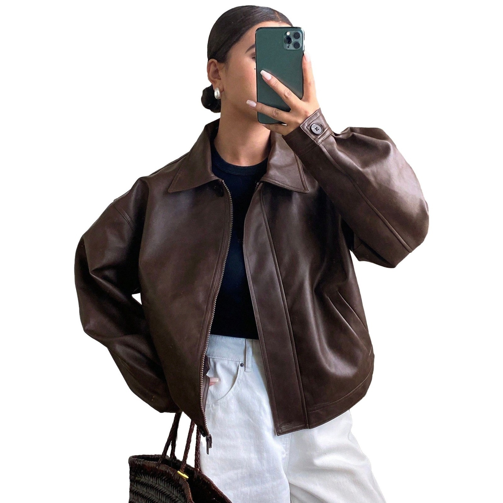 Leather Jacket For Women Biker Style Oversized Western Motorcycle Racing Coat