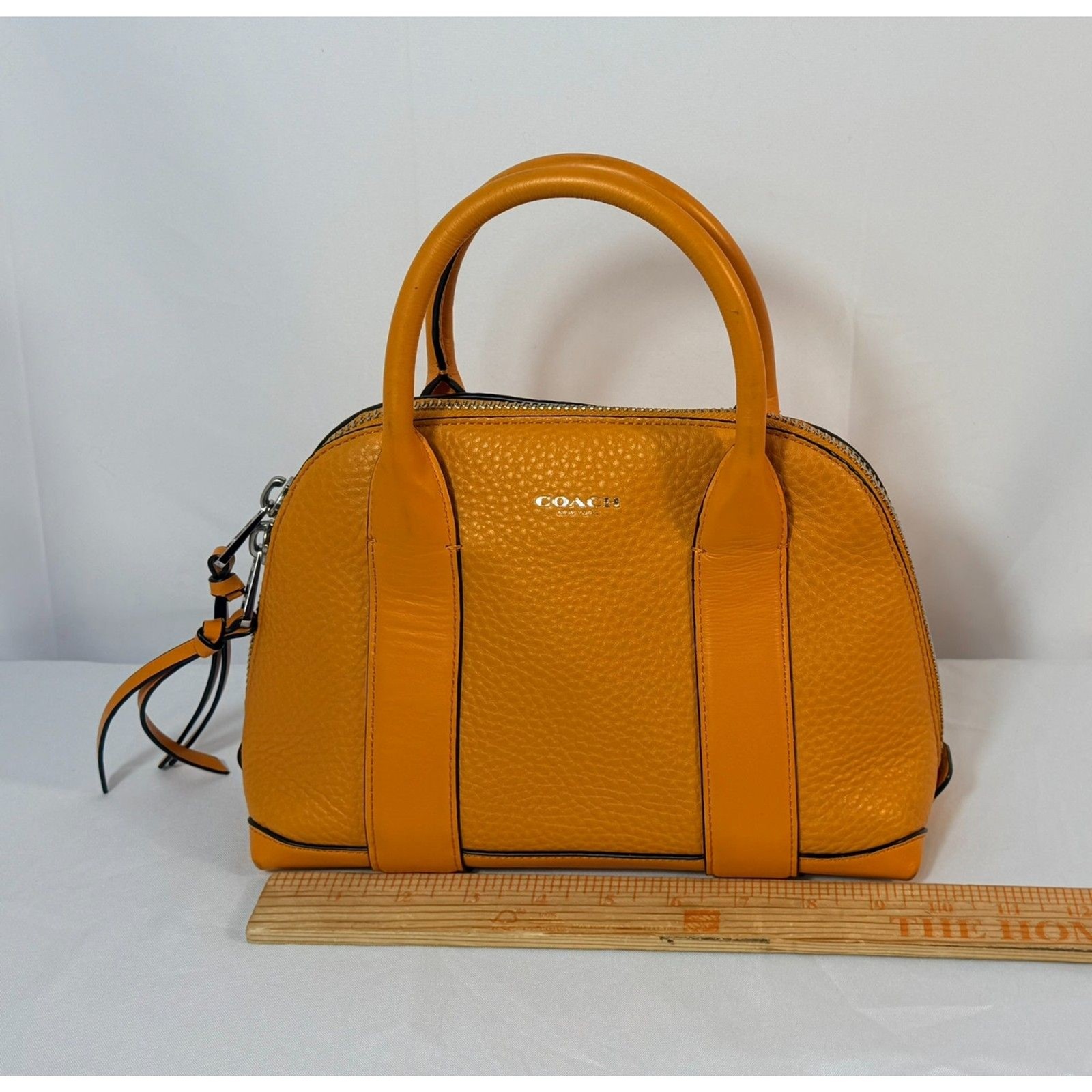 COACH Bleecker Leather Mini Preston Satchel Bright Mandarin F30143 Bowler RARE