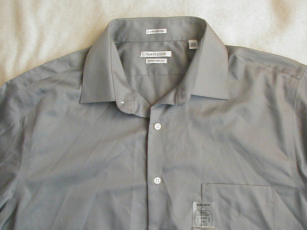 NWT Van Heusen Gray Lux Sateen Long Sleeve Shirt Size 16 1/2 32/33