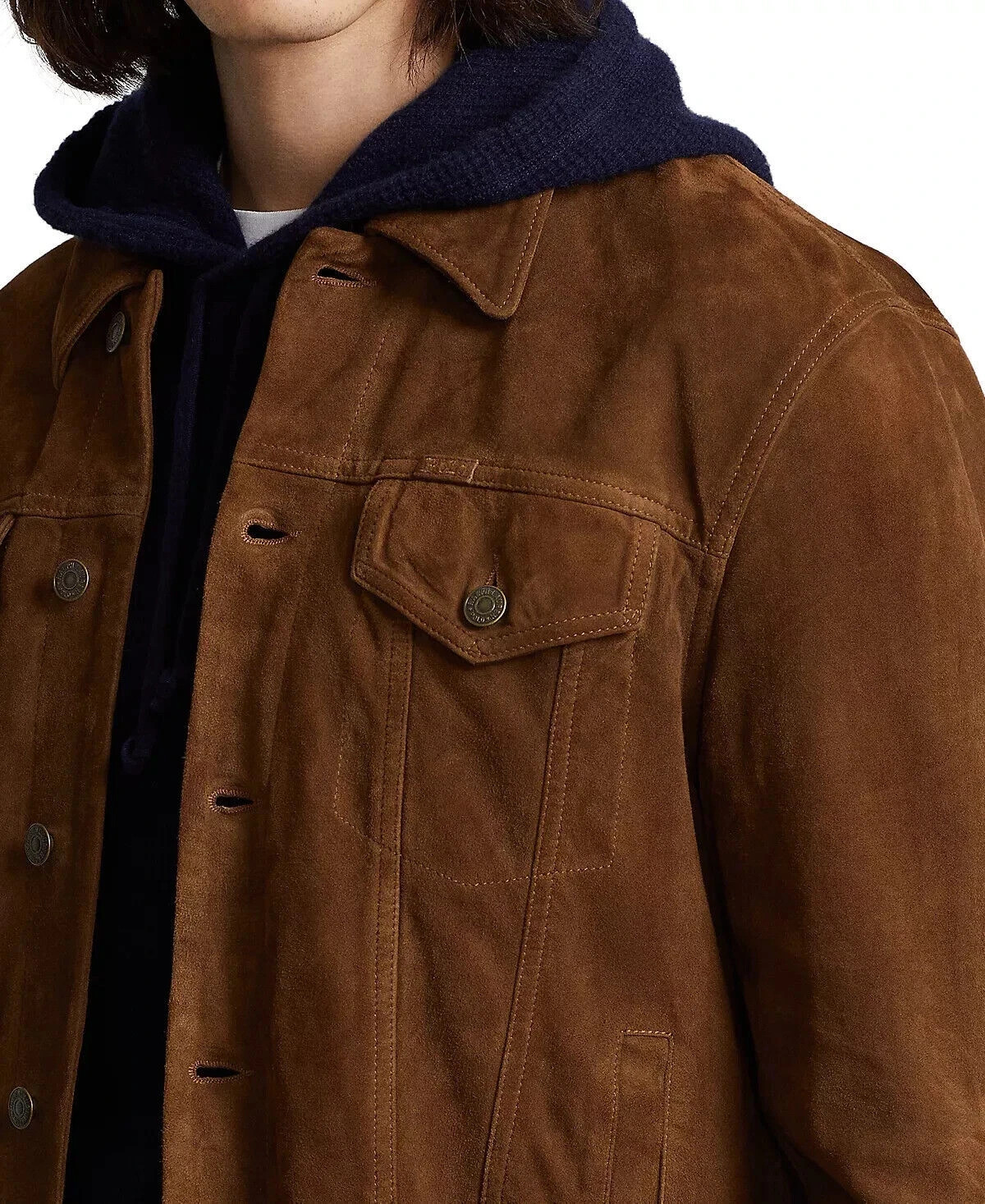 NEW Brown Leather Trucker Jacket Men’s Pure Suede Custom Made Size S M L XXL 3XL