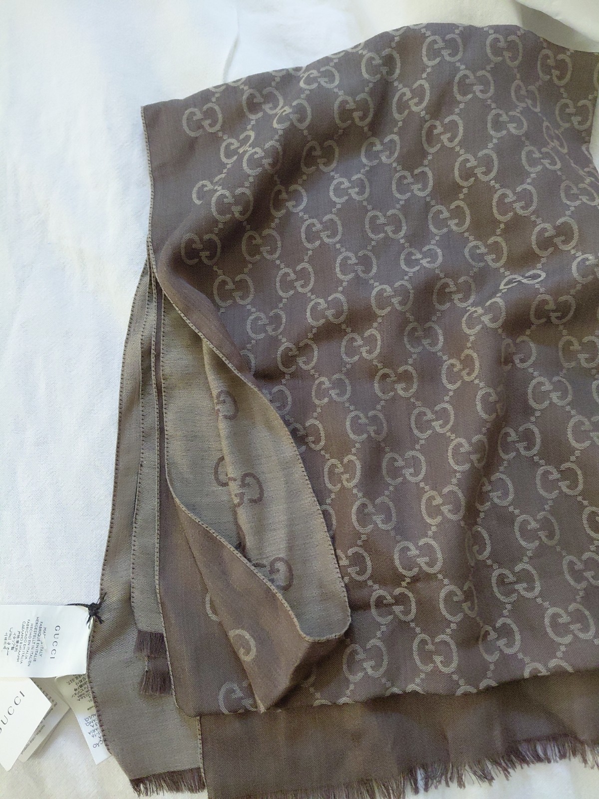 NWT Gucci GG Large Double Jacquard Wool-Silk Blend Brown Scarf Shawl ITALY 200cm
