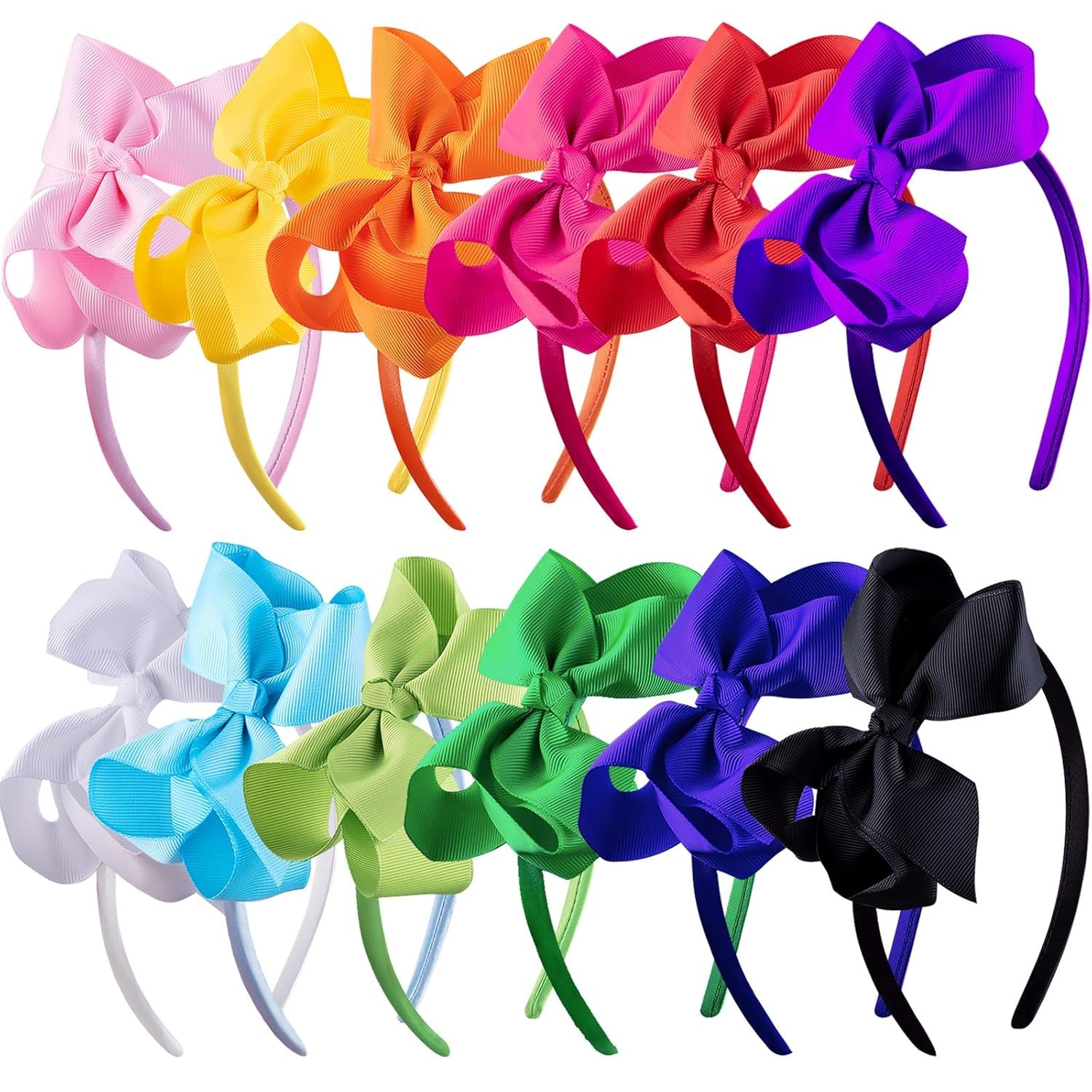SIQUK 12 Pieces Bow Headbands for Girls 1 Count (Pack of 12), Iridescence