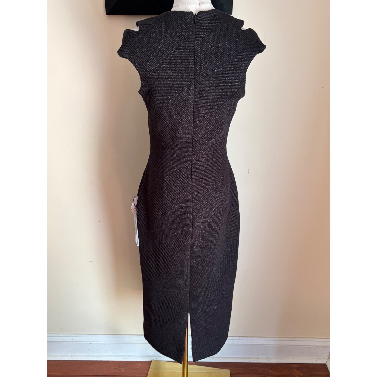 Dress The Population Black Metallic Cold Shoulder Ribbed Midi Dress Medium