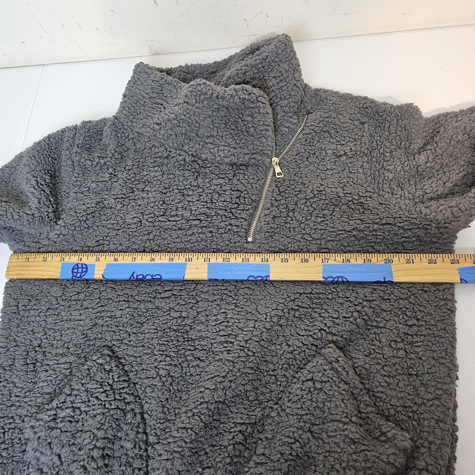Kirundo Women’s Gray 1/4 Zip Cozy Sharpa Jacket With Front Pockets Size M NWT