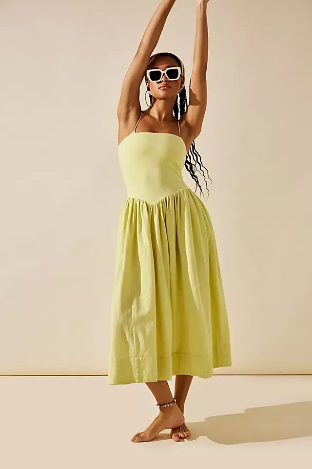 Free People Onda Drop-Waist Tube Midi Dress Slim Pull On Free-Est Medium M NEW