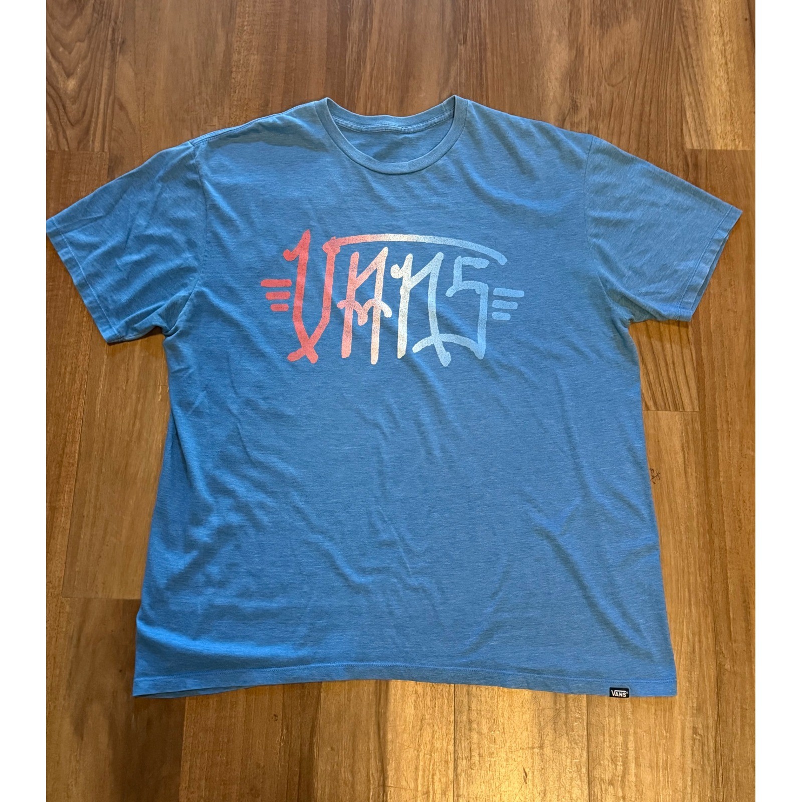 Vans Mens Blue Heathered Graffiti Logo Graphic T-Shirt Skate Streetwear XL
