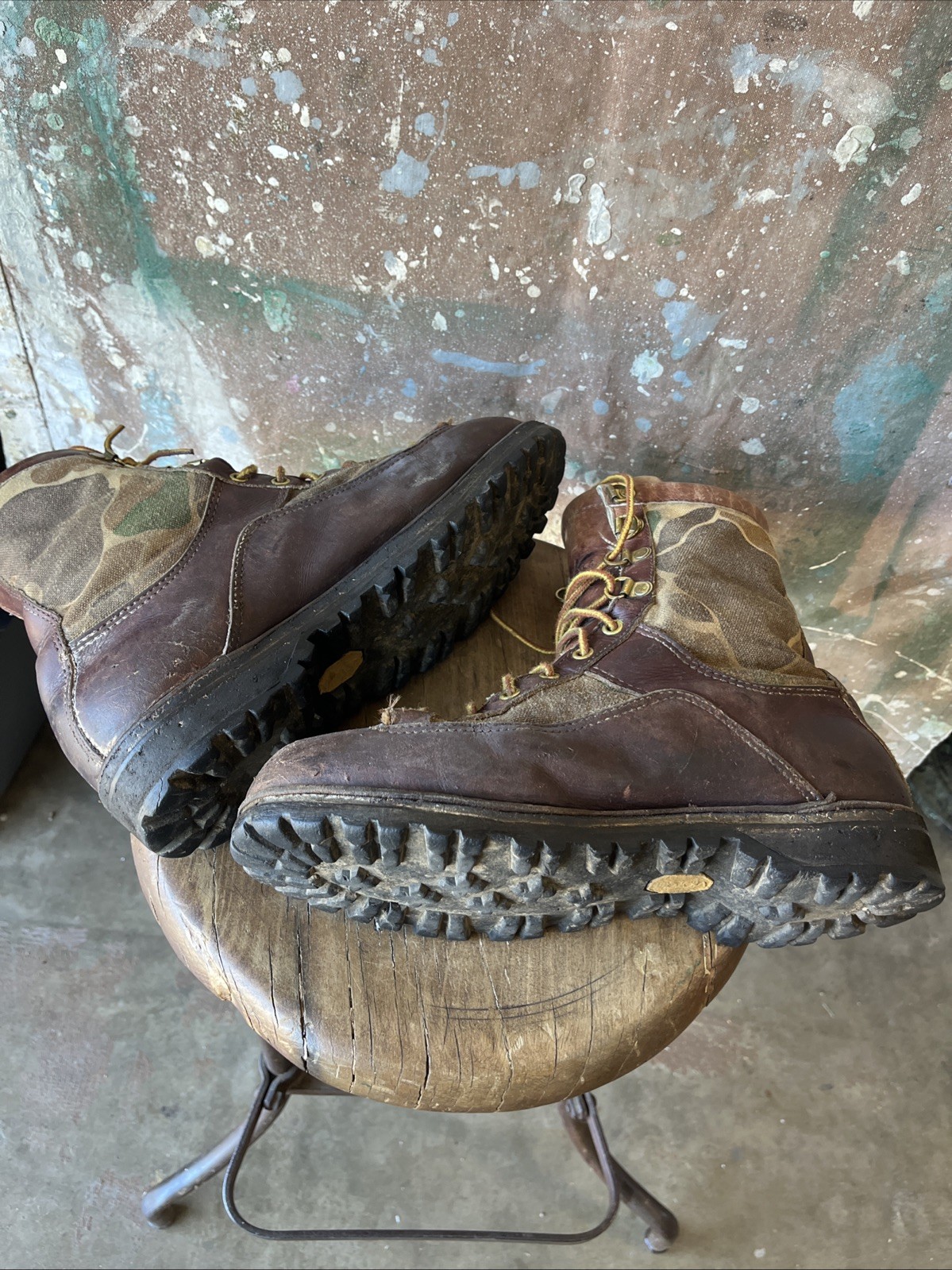 Danner Size 10 Leather And Duck Camo Canvas Work, Hiking Boots Style 8479