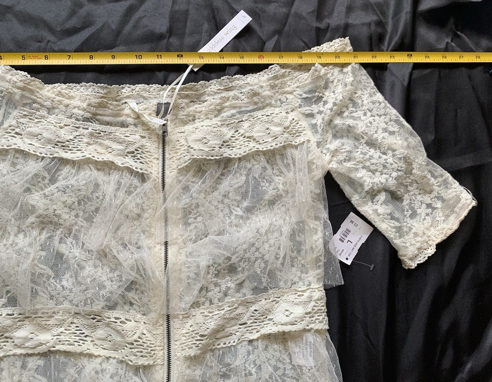 Goddess Wing ☀️ Blouse Top Women Woman Size Large Lace Off White Beige Zipper