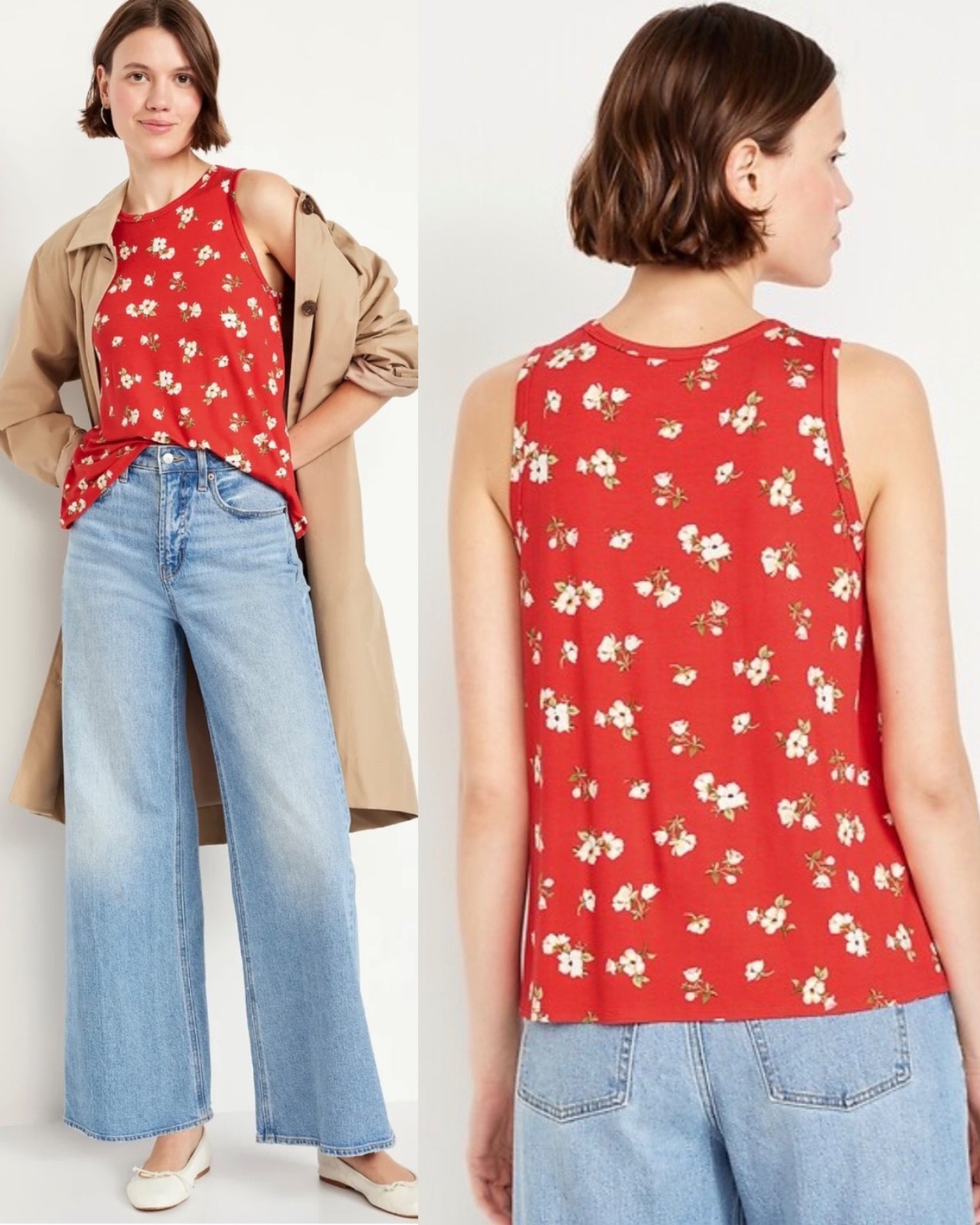 Old Navy Women’s Luxe Sleeveless T-Shirt Tank Top Red Floral Sz XS S M L XL XXL