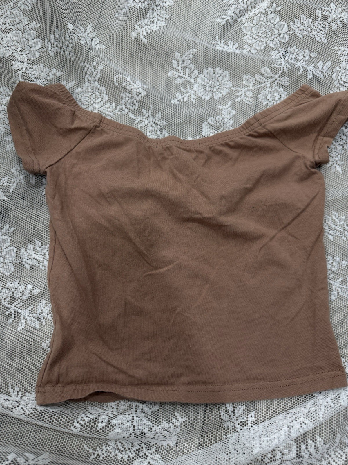 Forever 21 Brown Solid Knit Square Neck Cap Sleeve Pullover Crop Top Women’s S