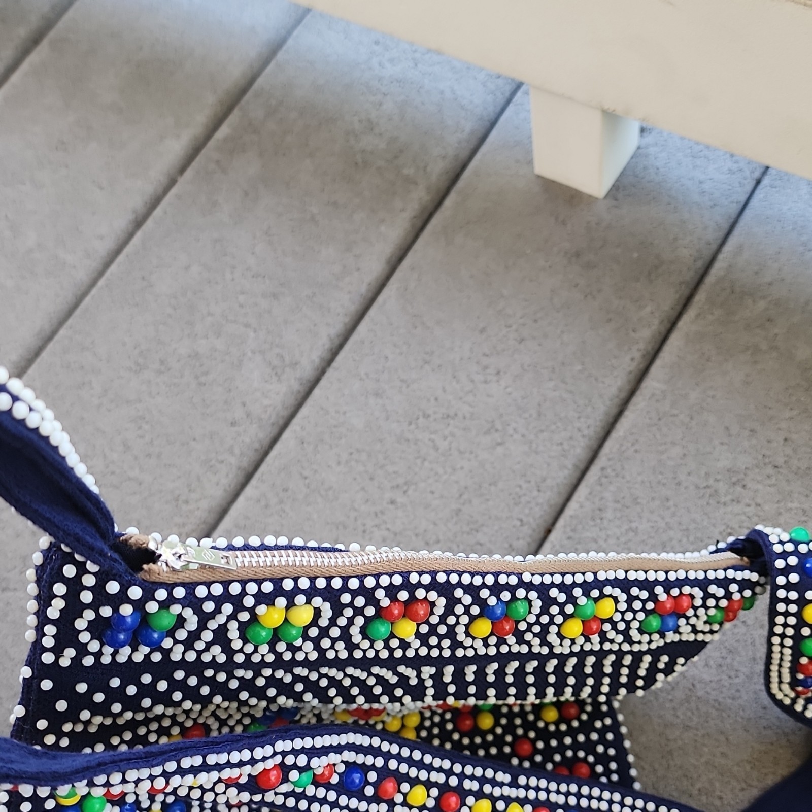 Vintage 70s Candy Dot Beaded Fringe Purse Crossbody Bag Rainbow Disco MINT