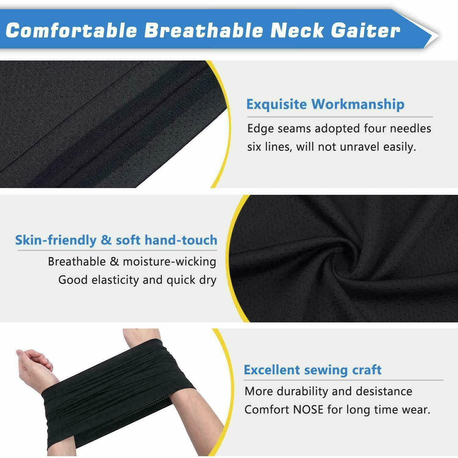 Lot 6 PACK Black Tube Bandana Baclava Neck Gaiter Scarf Motorcycle Bike