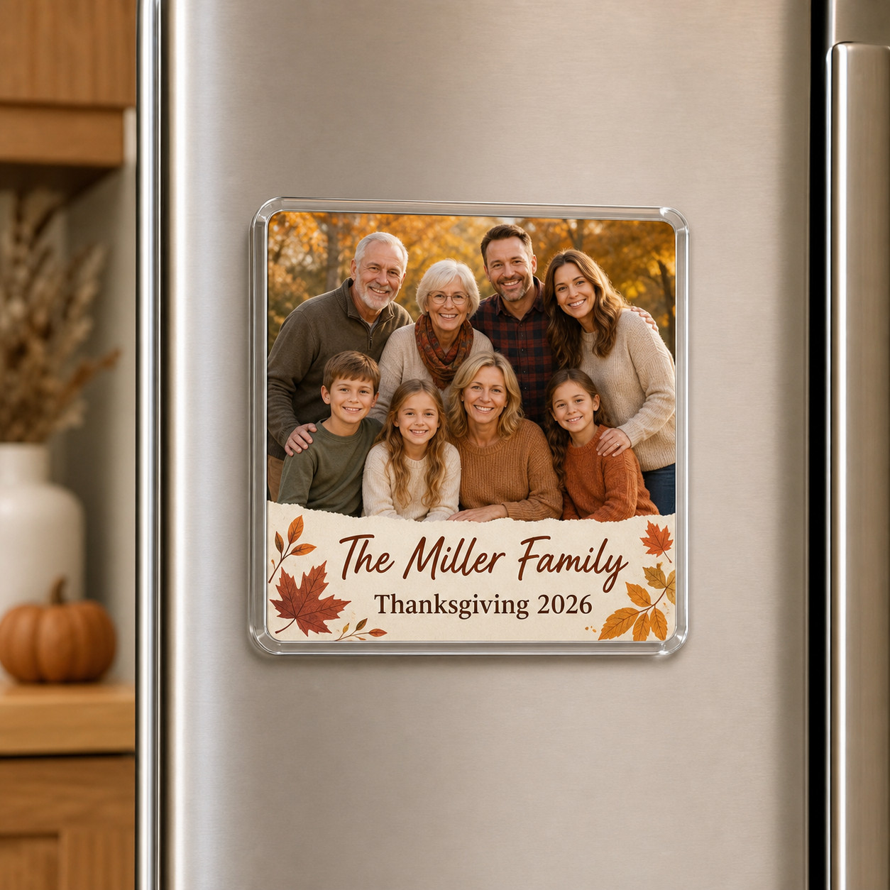 Personalized Thanksgiving Family Photo Magnet Custom Name Year