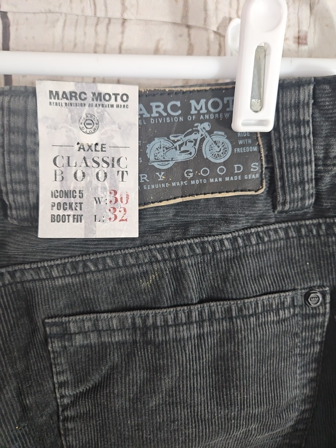 Marc Moto Men Size 30×32 Motorcycle Corduroy Bootcut Charcoal Gray Jean