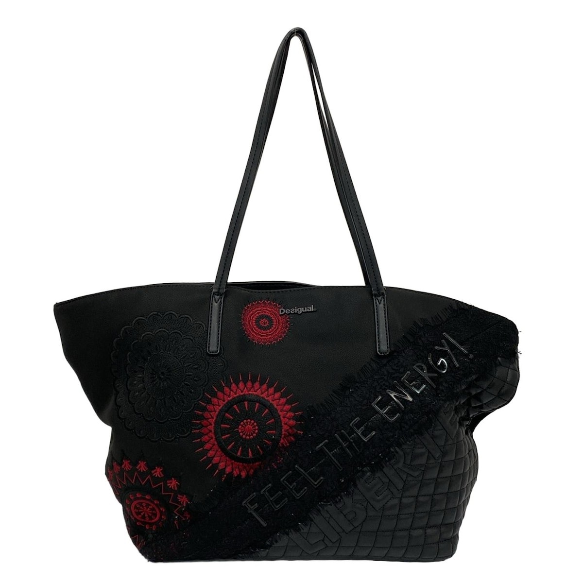Desigual Black Red Chemical Fiber Synthetic Leather Shoulder Bag