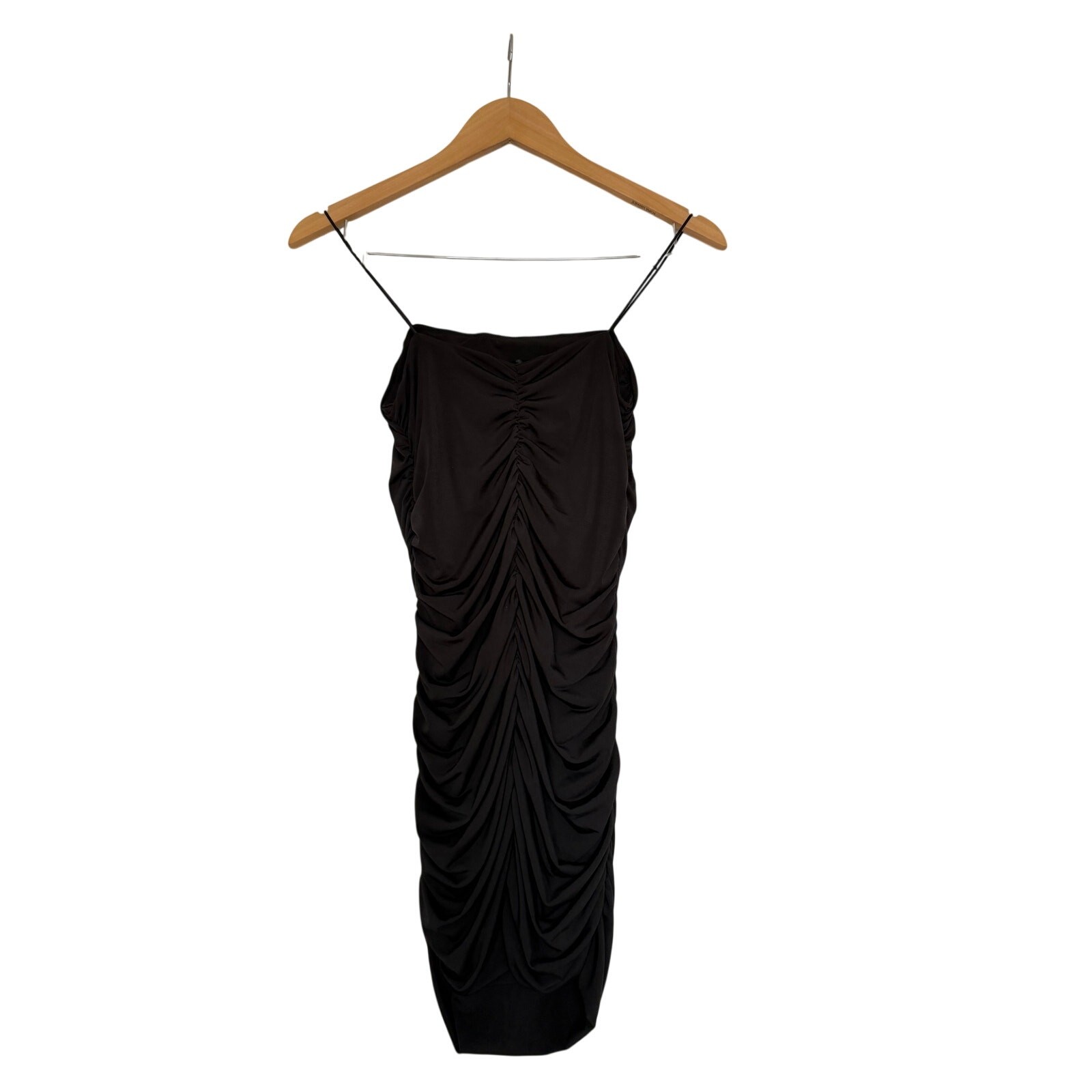 Copied – Aqua Dress Ruched Mini Spaghetti Strap Bodycon in Black Size Large NEW