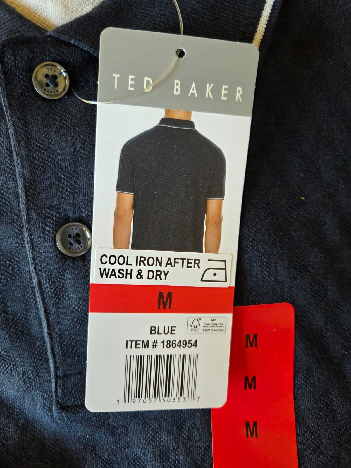 Ted Baker Men’s Textured Short Sleeve Polo Buttons Up Shirt Navy Blue M Large XL
