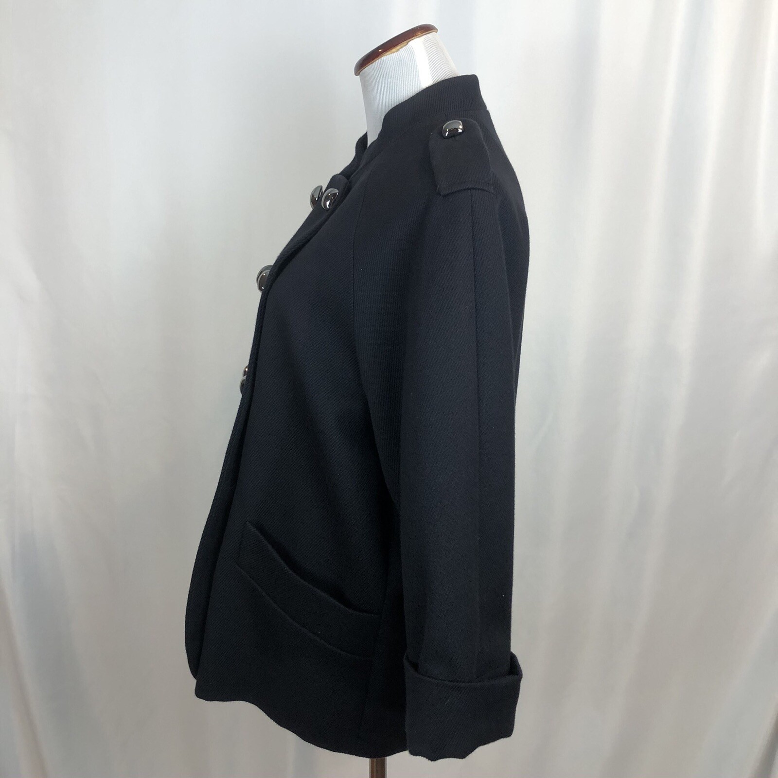 French Connection Navy Pea Coat Size 10 Wool Blend Square Buttons 3 Qtr Sleeves