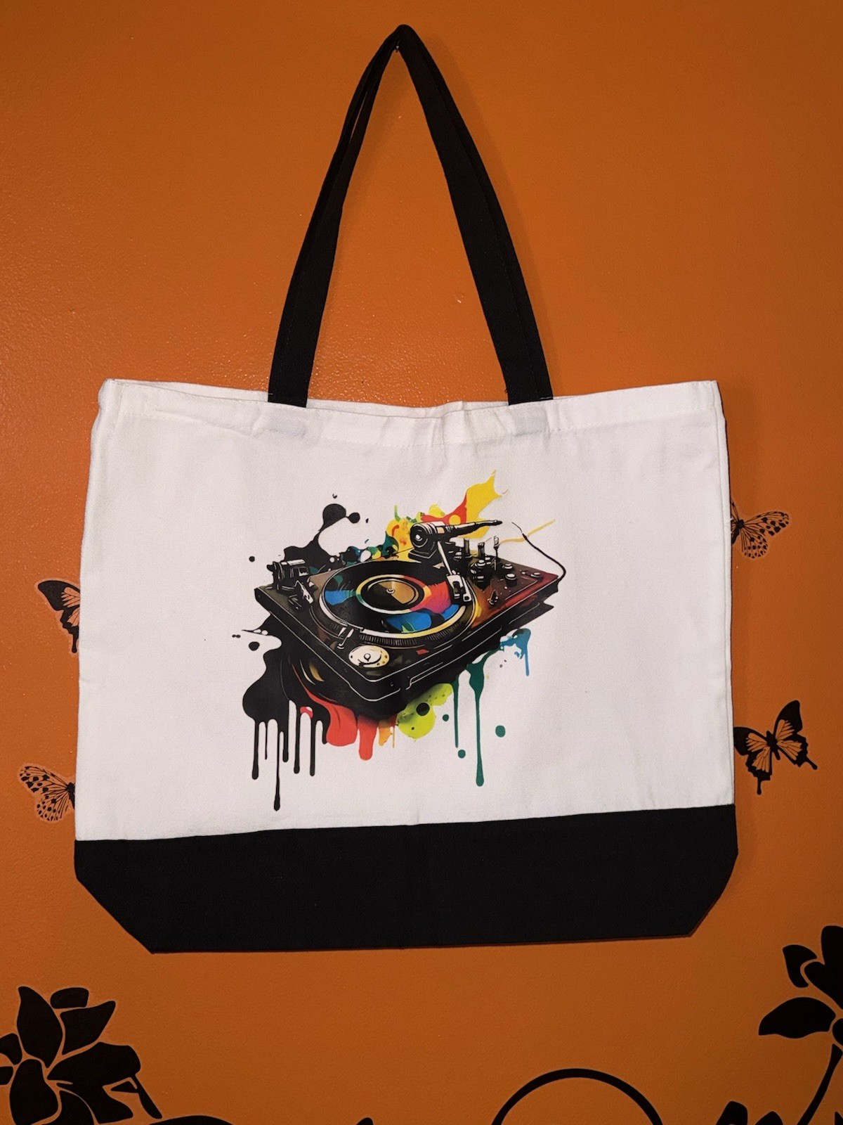 “Vinyl Vibes” Canvas Tote Bag X-large Bag for Everyday Use Travel Shopping