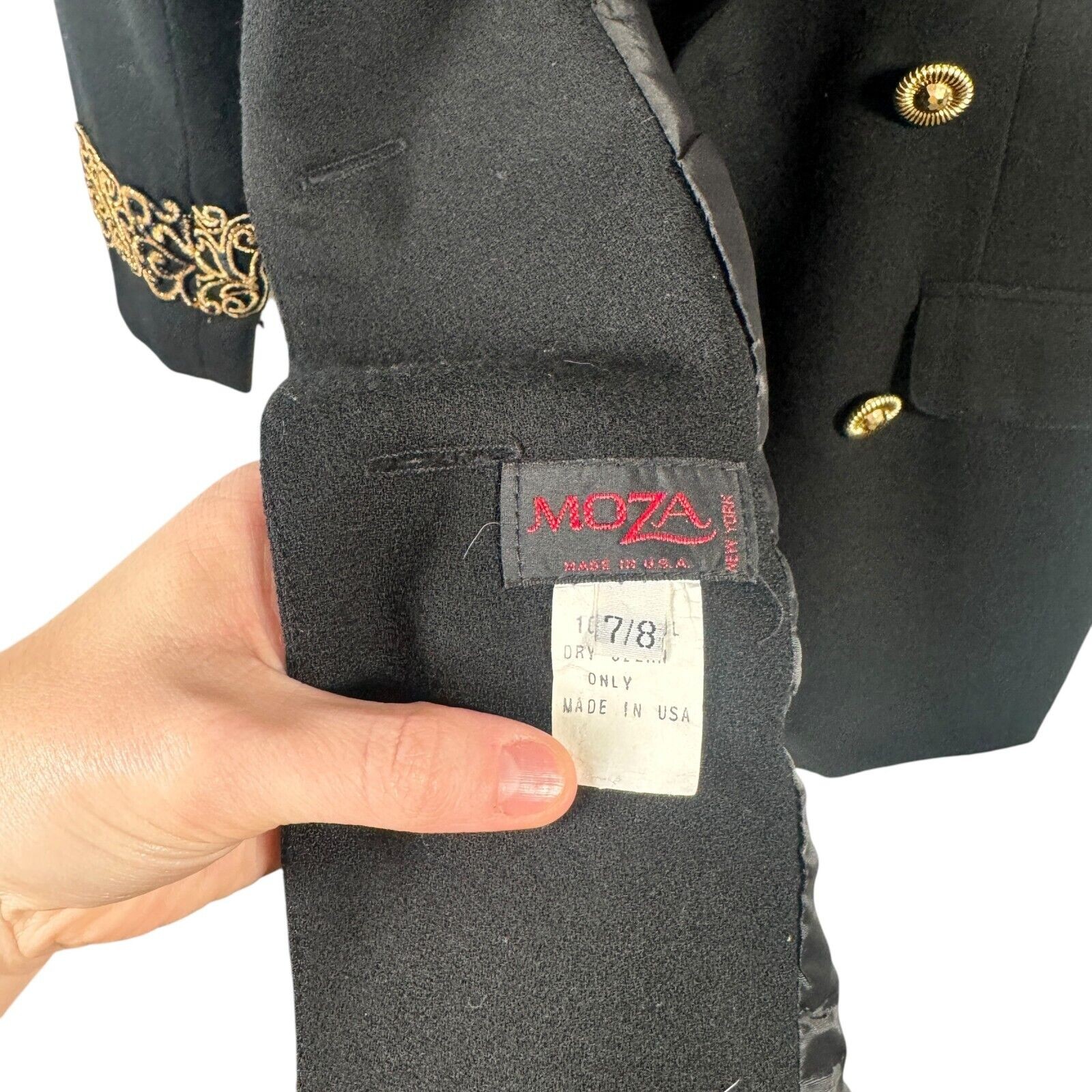 Moza New York Black Gold 100% Wool Blazer Regency Acedamia Preppy Womens 7/8