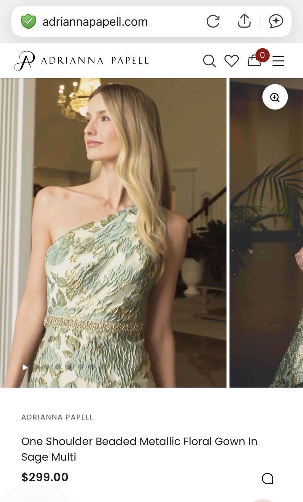 Adrianna Papell One Shoulder Beaded Metallic Jacquard Floral Long Gown Size 16
