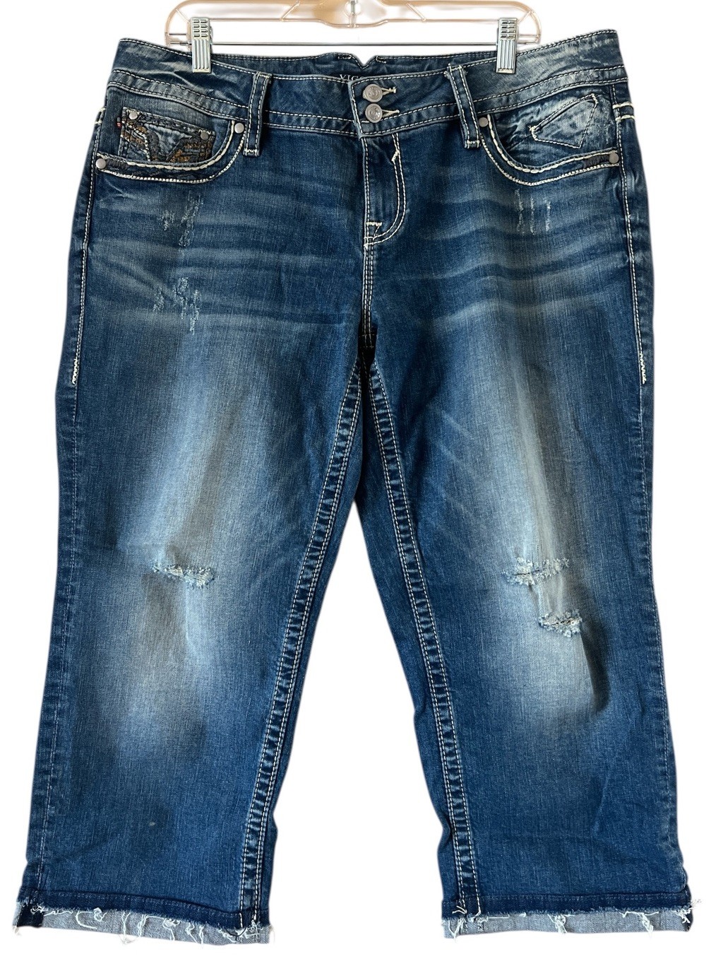 Vigoss Jeans Women’s Size 15/16 Blue The Dublin Capri Mid Rise Distressed 39×23