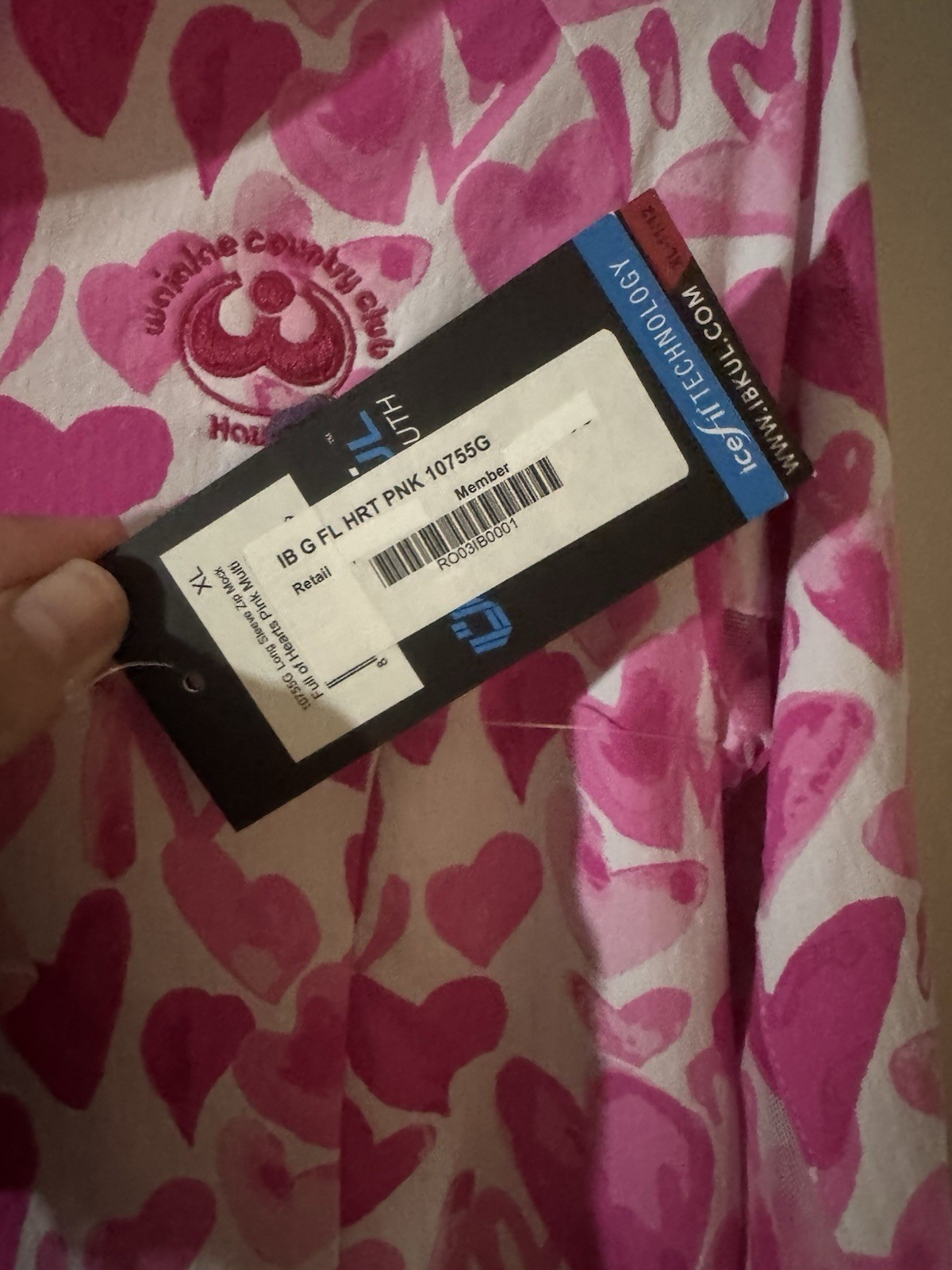 SZ L IBKUL Womens 1/4 Zip Top Pink Heart Print Mock Neck Long Sleeve UPF 50