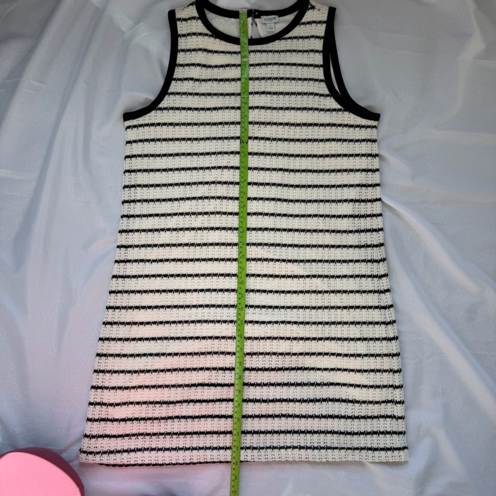 J Crew Textured Stripe Shift Dress Cream Black Knit Large