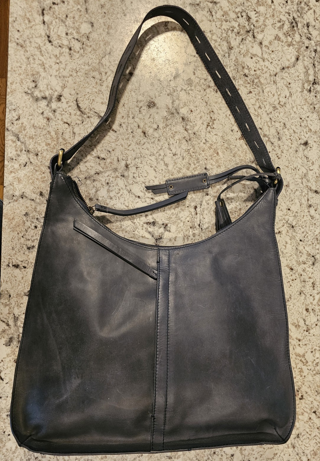 Diba True Navy Hobo Shoulder Bag, Zip Top, Detachable Crossbody Strap Gold