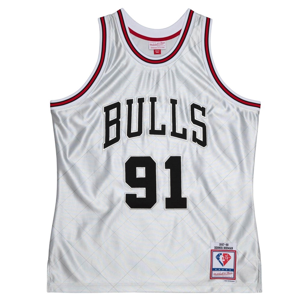Mitchell & Ness Chicago Bulls 75Th Platinum Scoop Neck Sleeveless Replica Jersey