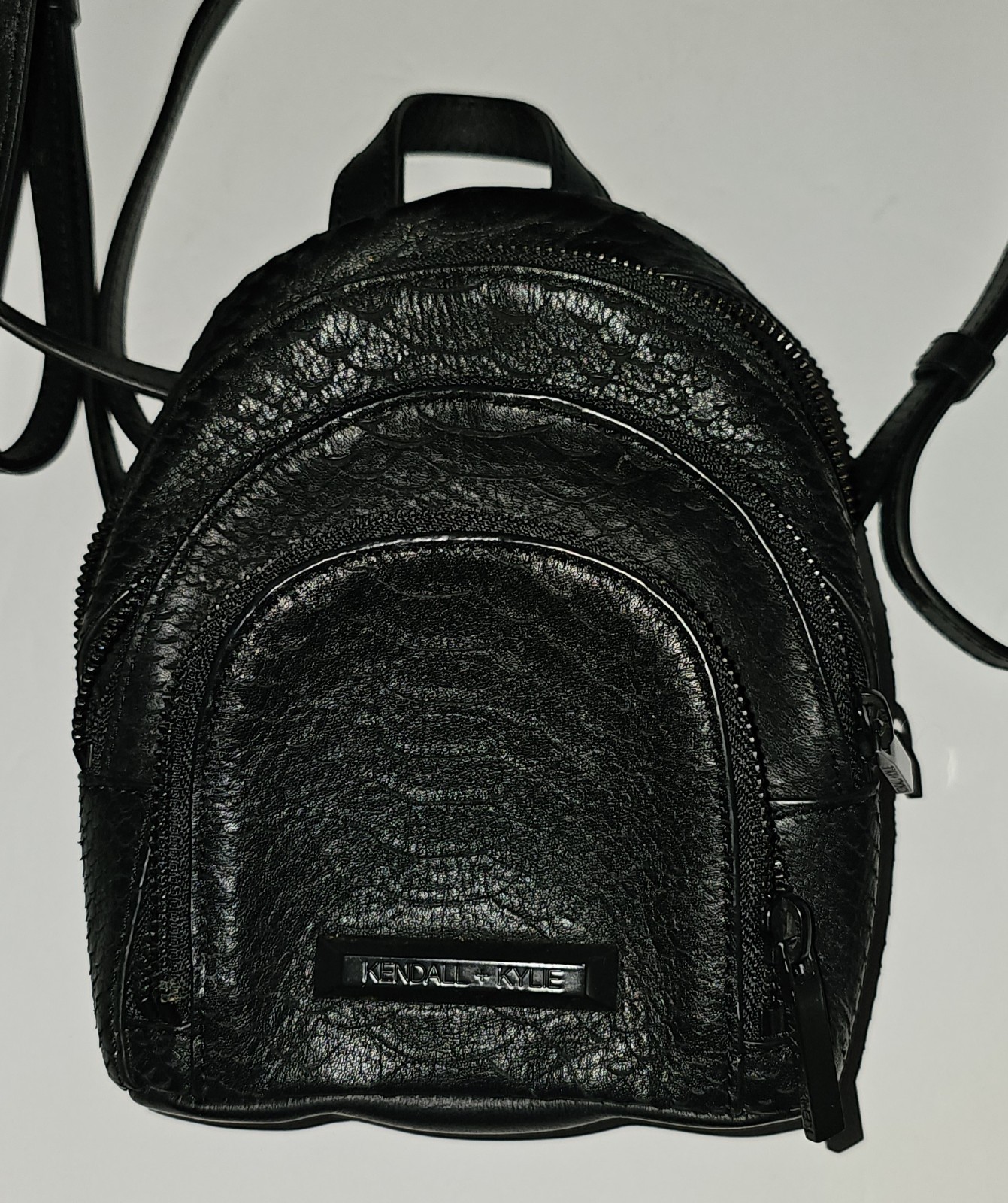 KENDALL + KYLIE Black Faux Snake Skin Textured Mini Backpack /crossbody bag