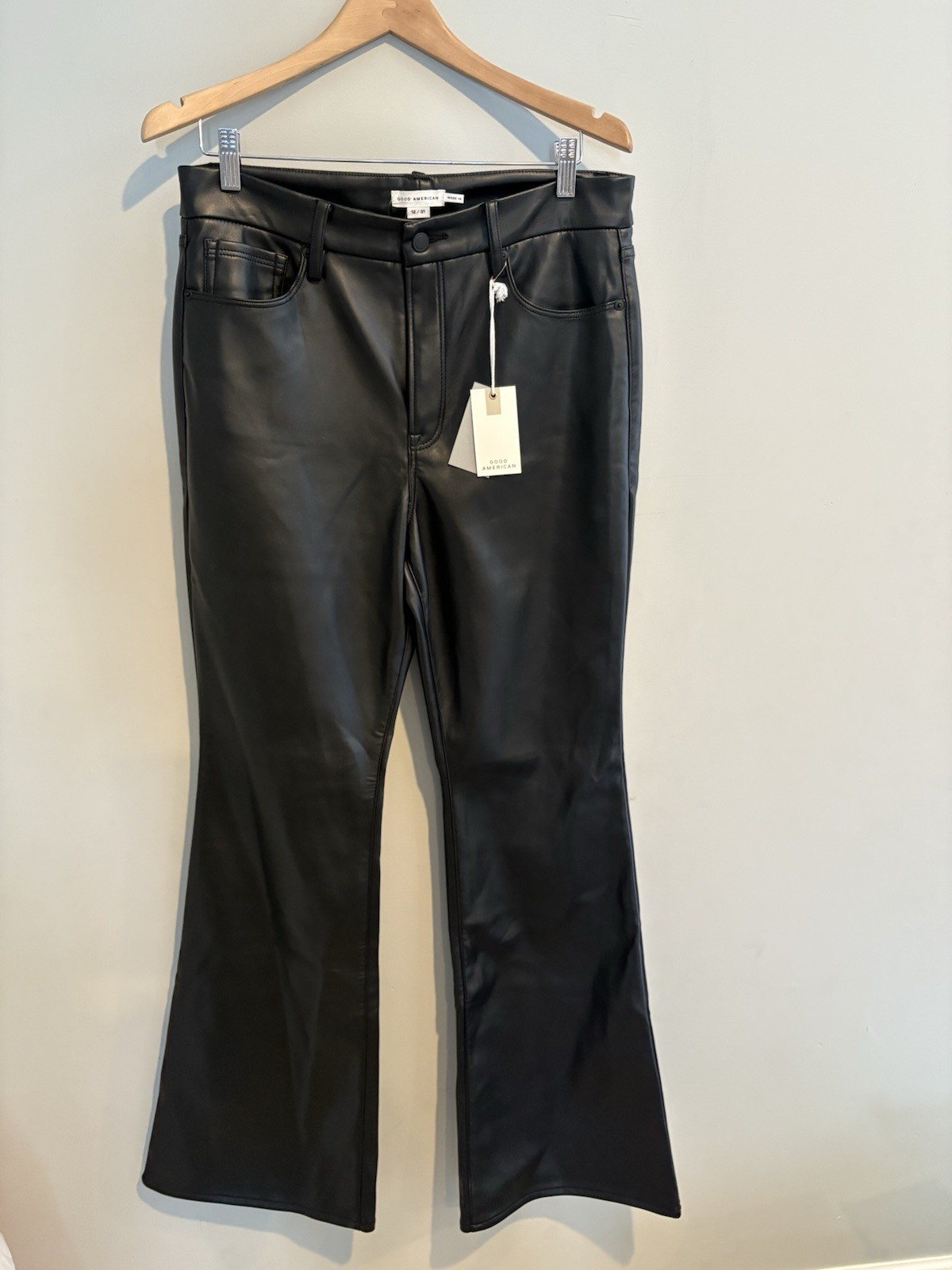 The Good American Faux Leather Flare Pants Women’s Size 12 Black