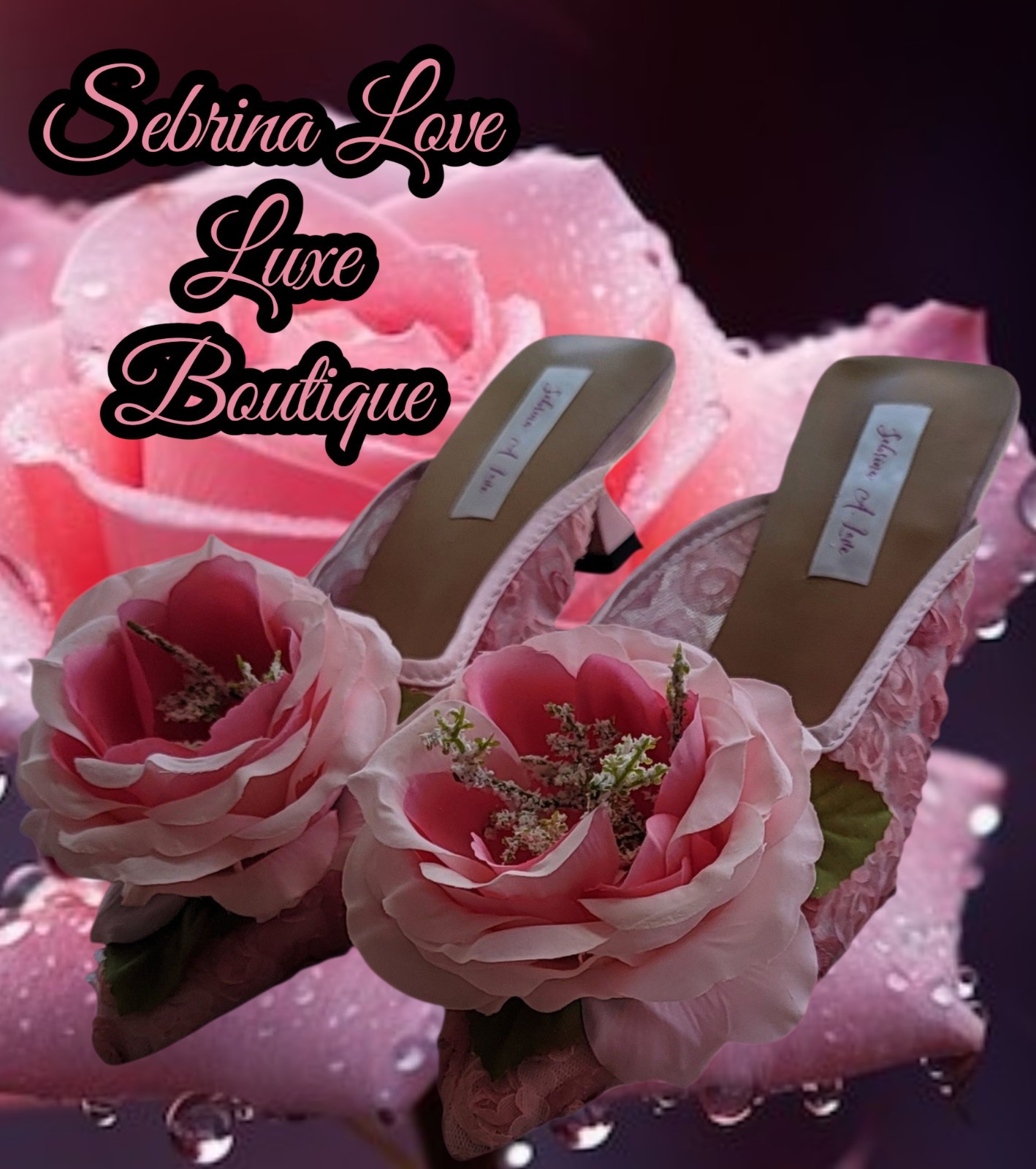 “ELEANA ROSE” Pink Rose Tulle Kitten Heel Mules (Size 8) Production 2 Weeks
