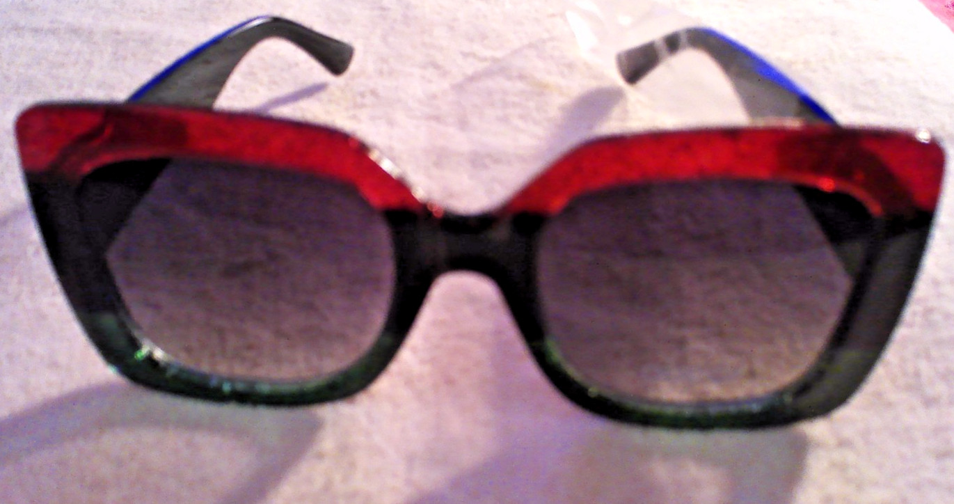Gucci GG0083S Oversized Square Women Sunglasses Red Green Black Glitter