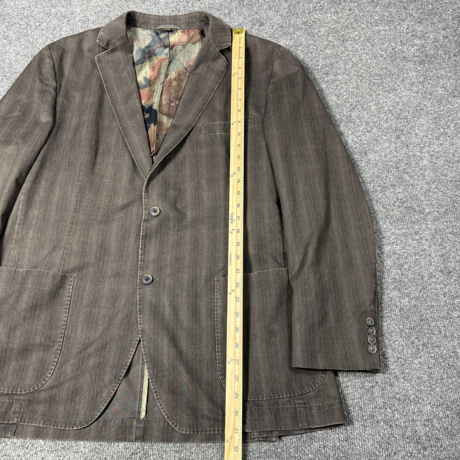Kroon Blazer Mens 44R Brown Stripe Casual Sport Coat Jacket Lined Spring Patch