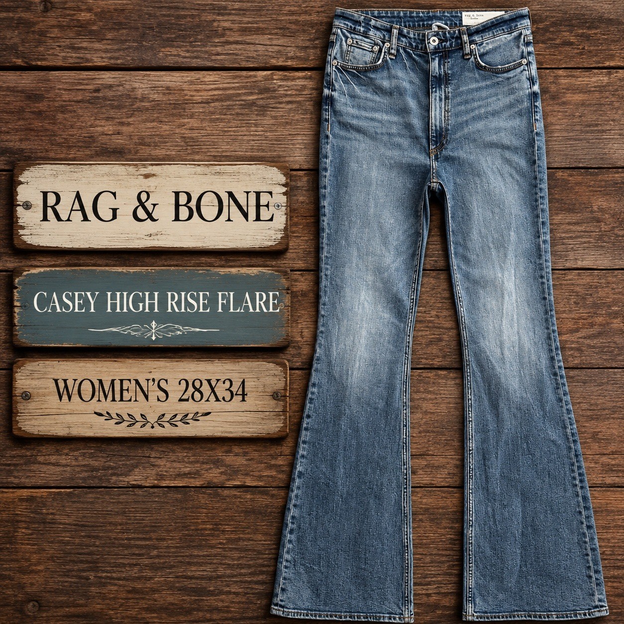 Rag & Bone Casey High Rise Flare Jeans Norwalk Blue Stretch Denim Womens 28×34