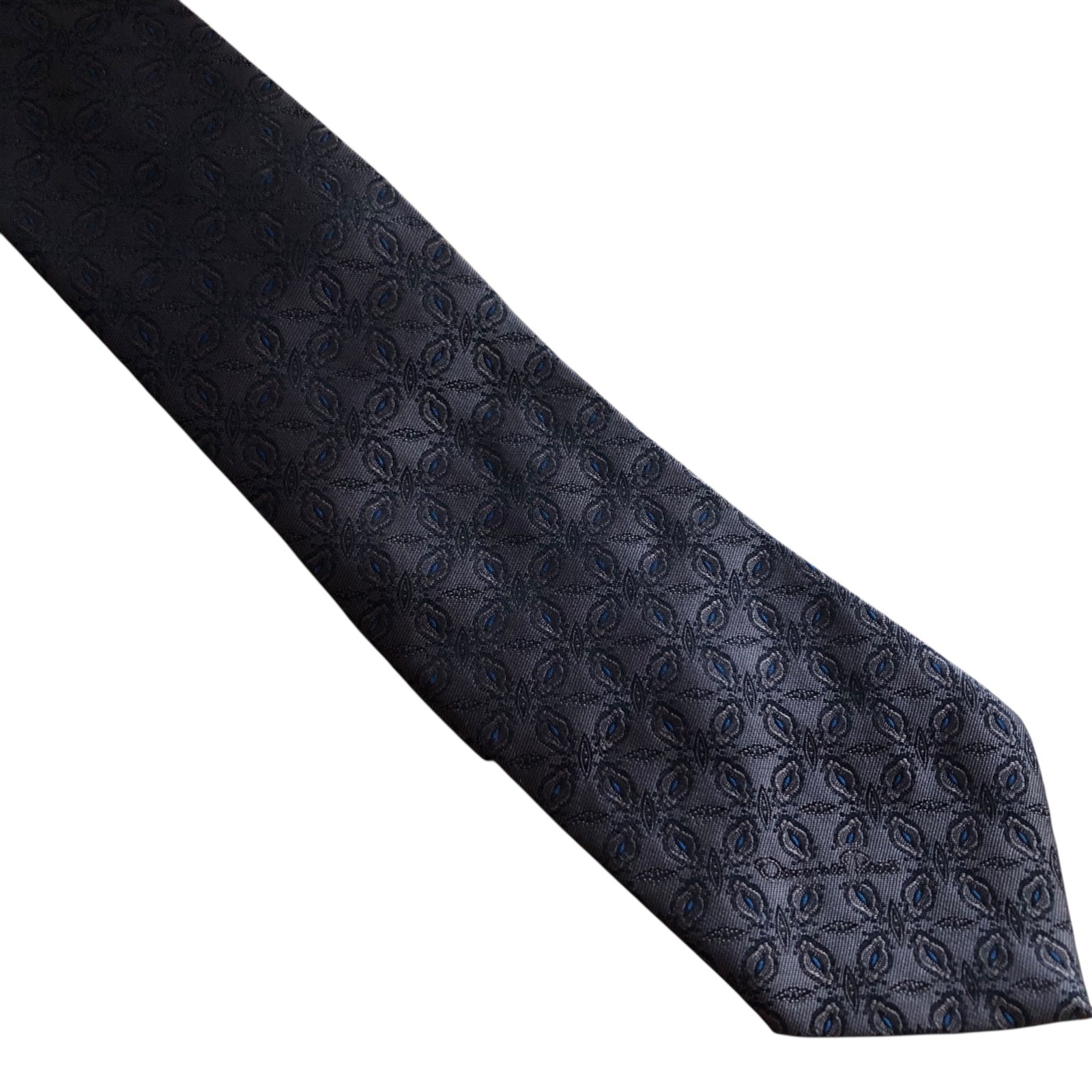 Oscar de la Renta Silk Tie Brown Blue Tan Geometric Jacquard Mens Necktie 56×3.5