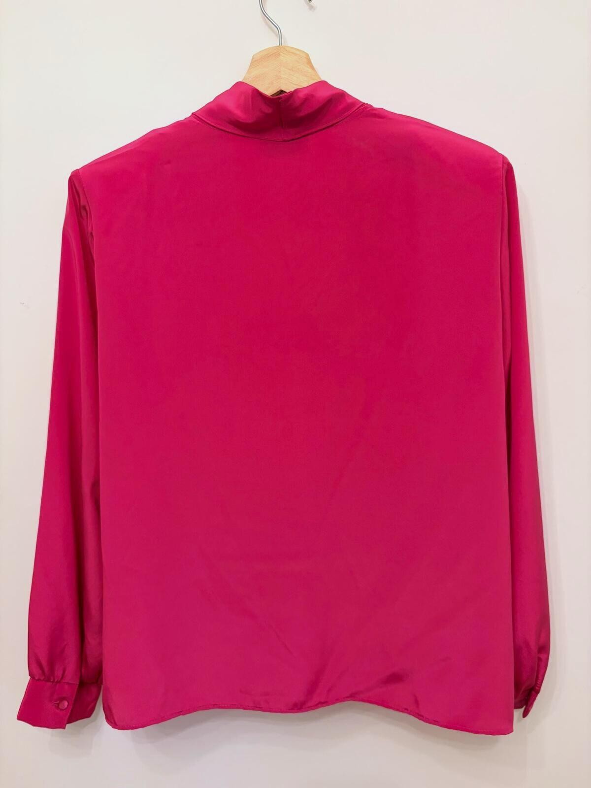 Vintage D’Allairds Fuchsia Bow Blouse | 80s Lace Detail Pink Secretary Top