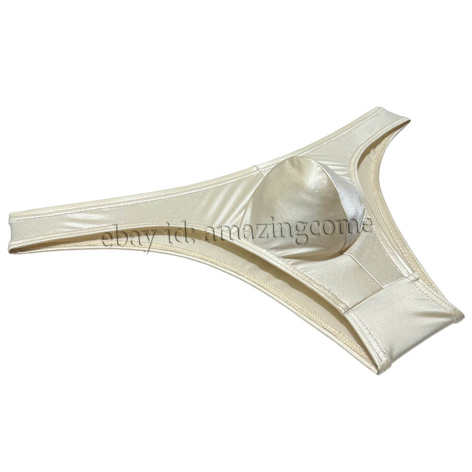 Sex Men Silk Glossy Bikini Briefs Male Cheek Underwear 1/2 Hip Coverage Swimsuit