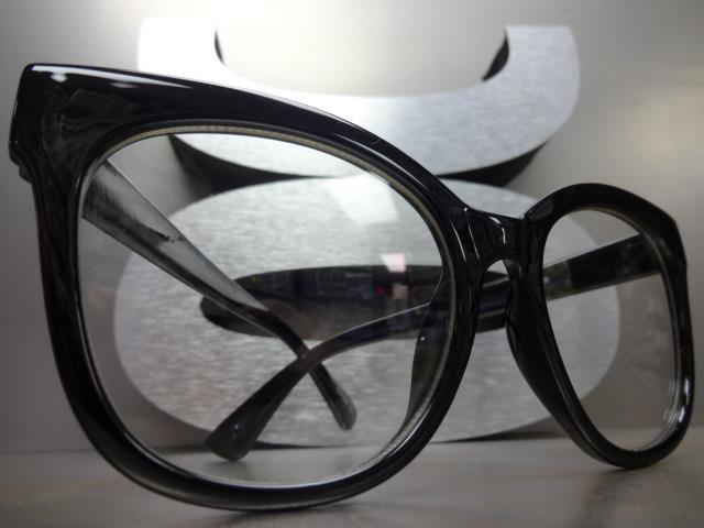 OVERSIZED EXAGGERATED Retro CAT EYE Clear Lens EYE GLASSES Large Big Black Frame