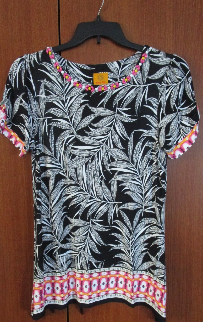 Rudy Red Tunic Top w Beads Sz Small Rayon & Spandex Bust 39 Length 29.5 in