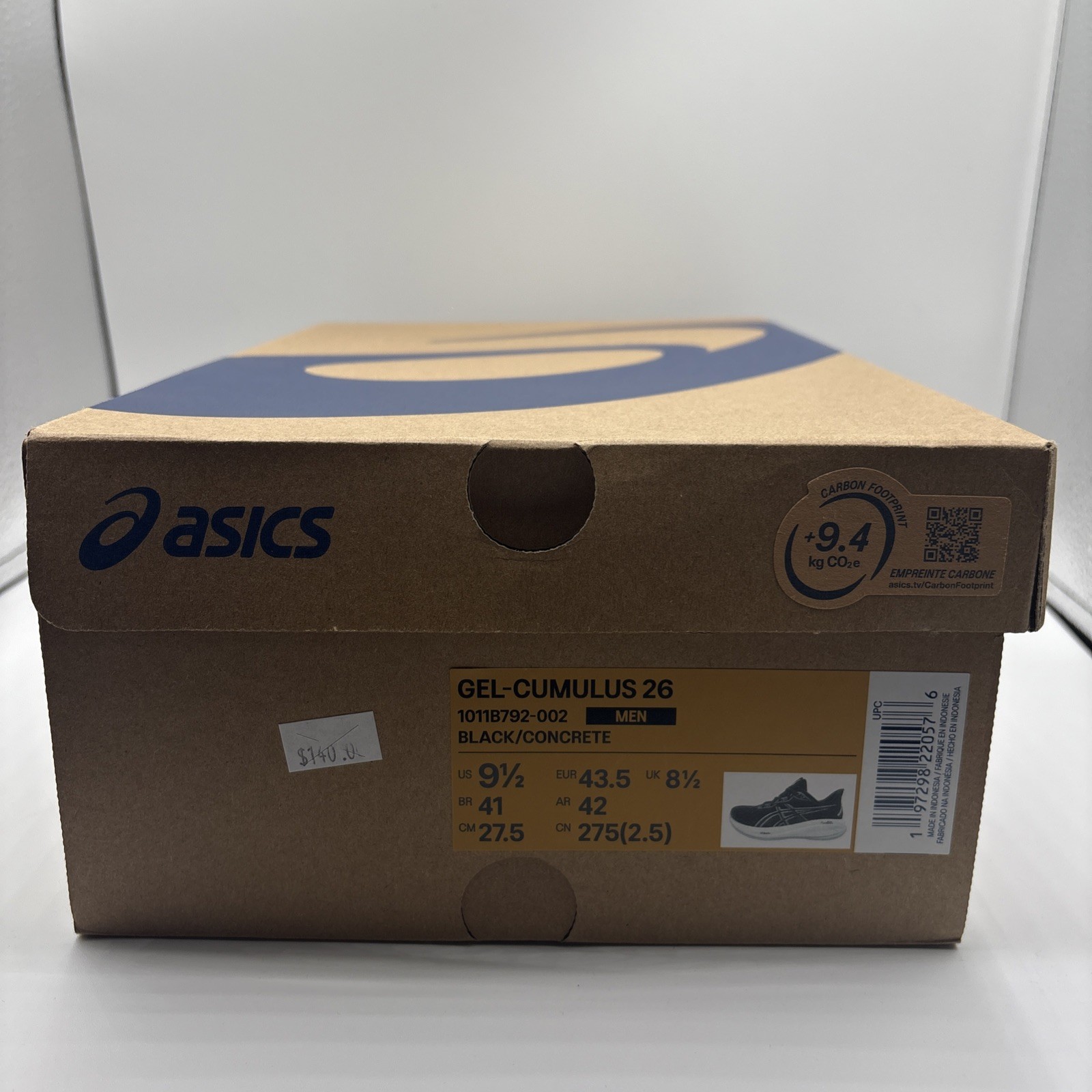 Men’s Asics Gel-Cumulus 26, Black/Concrete, Size 9.5 US Running Shoe Sneaker