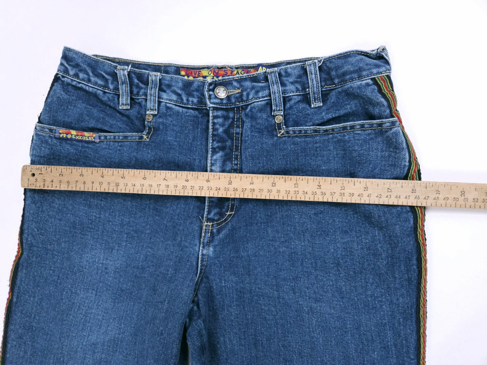 No Excuses Live On Stage Y2K Jeans Women’s 31×21 Flare Leg Ribbon Striped
