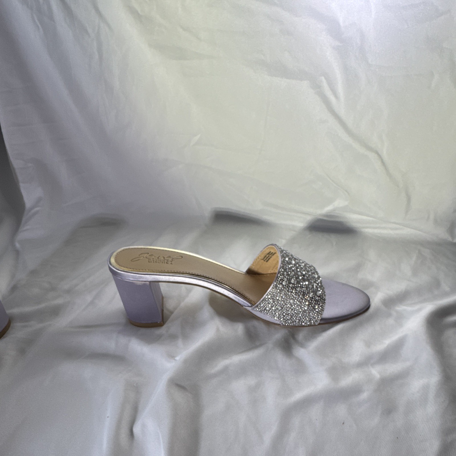 Badgley Mischka Silver Rhinestone Slide Strappy Open Toe Party Wedding 8.5
