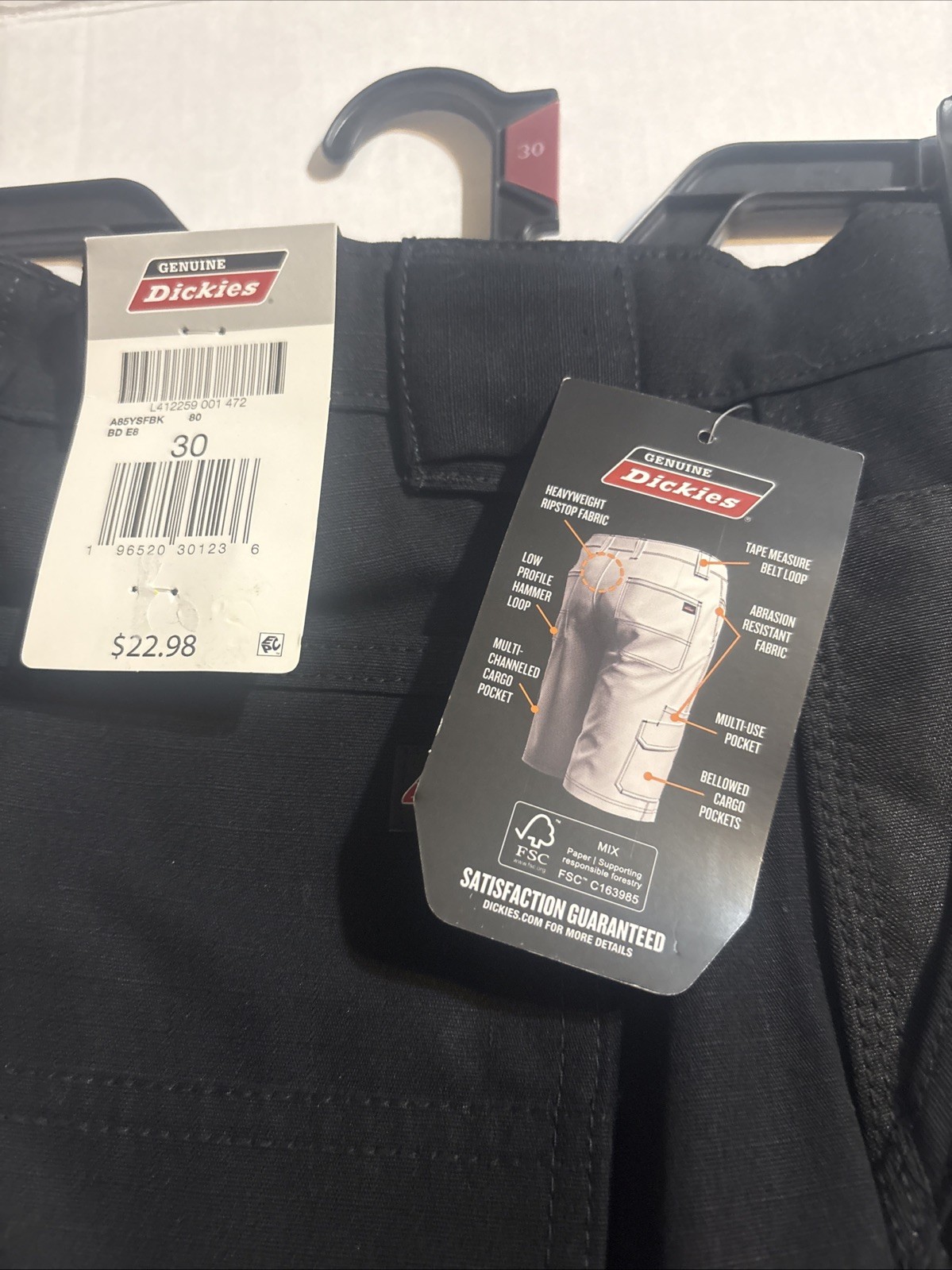 Dickies Black Ripstop Ultimate Cargo Shorts – Relaxed Fit/Temp Cooling Men’s 30