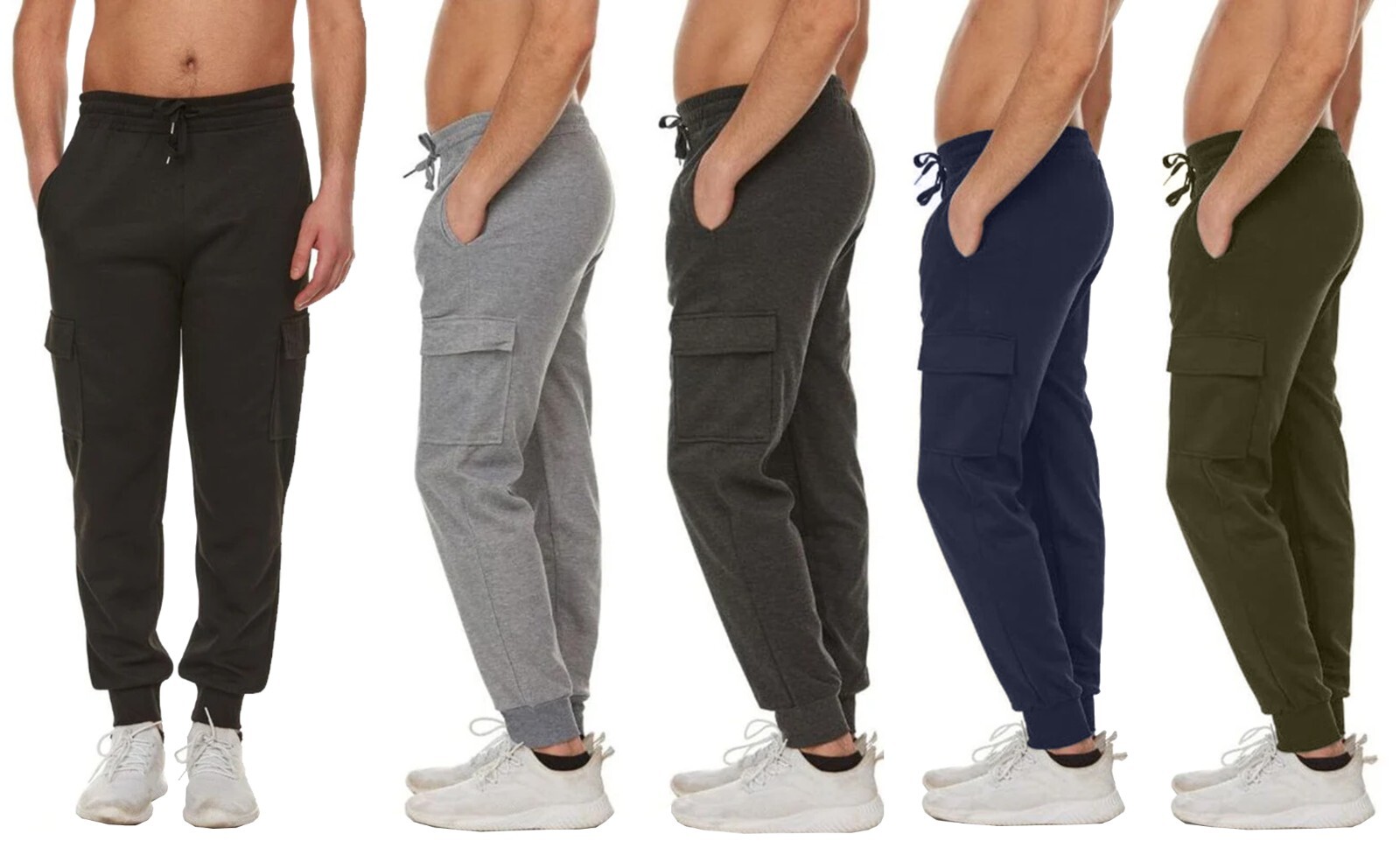 Mens Fleece Lined Active Jogger Cargo Sweatpants Pants Lounge Gym S M L XL 2XL