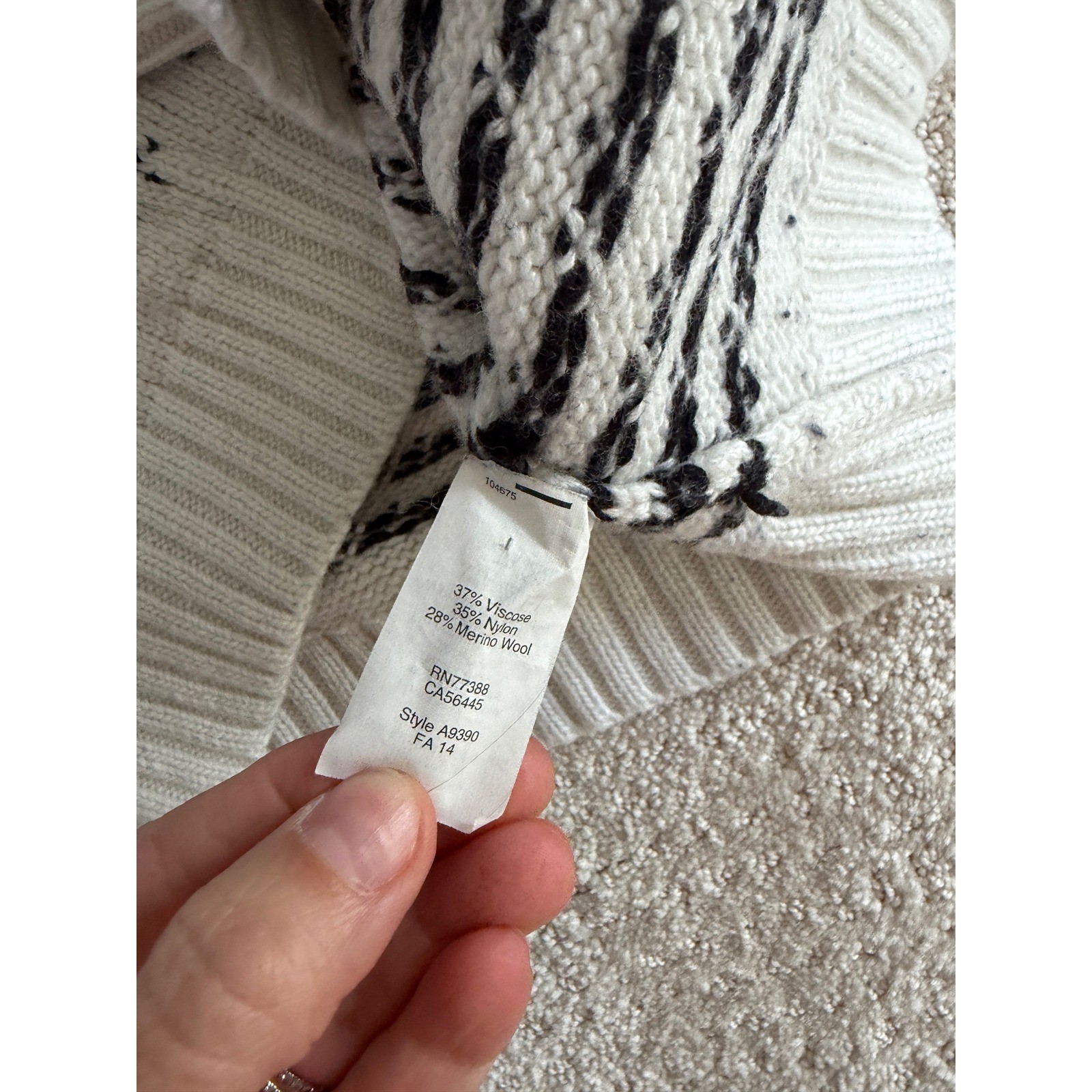 J.Crew Factory Womens Ivory Black Intarsia Merino Wool Blend Sweater Small