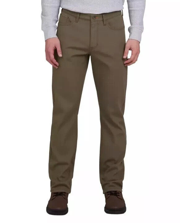 Weatherproof Men’s Reg Fit Fleece-Lined Stretch Canvas Pants, Green, Size 38X29