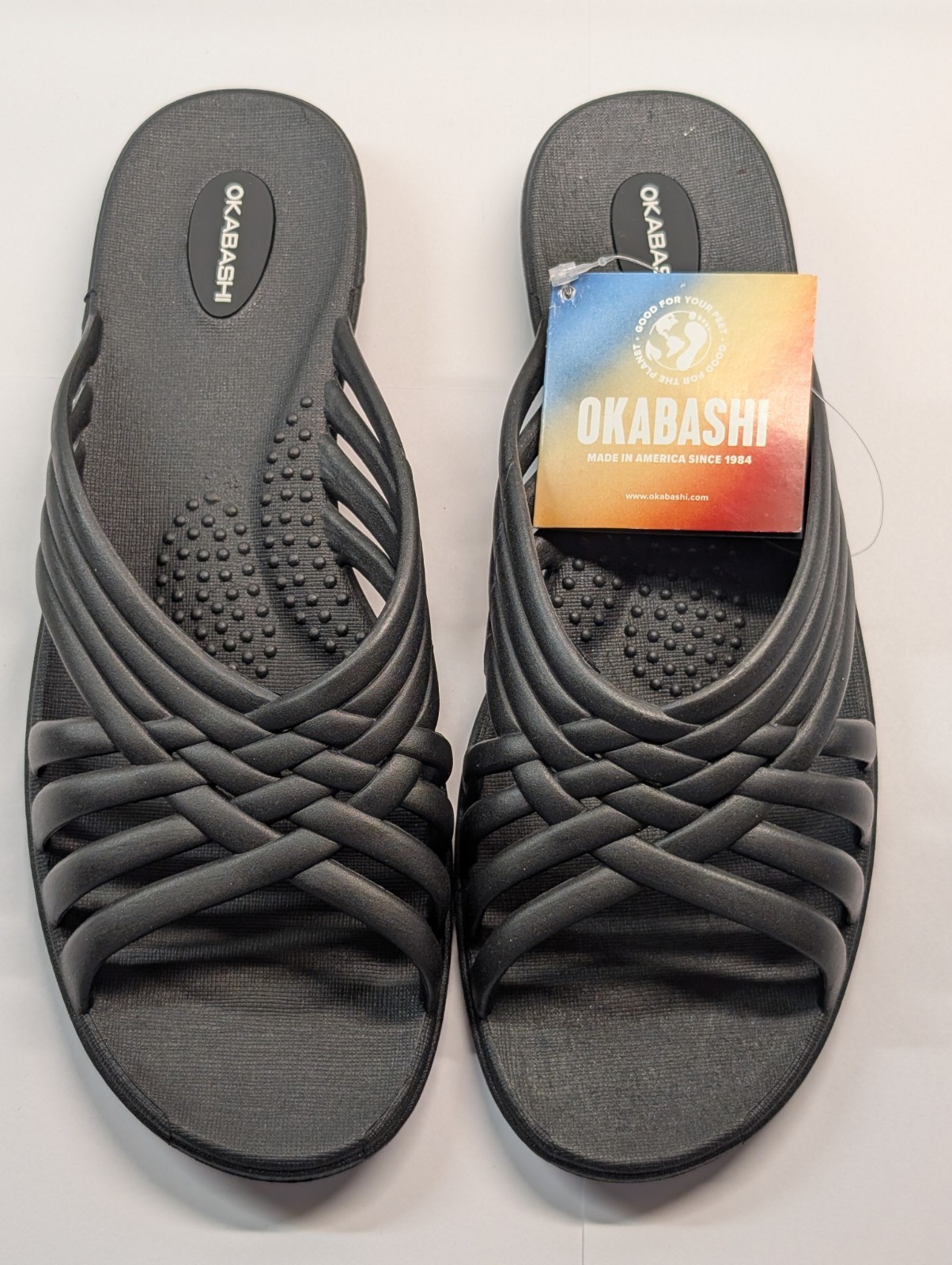 Okabashi Venice Black Sandals Size L 9.5-10.5 Flat Slide Never Worn NWT