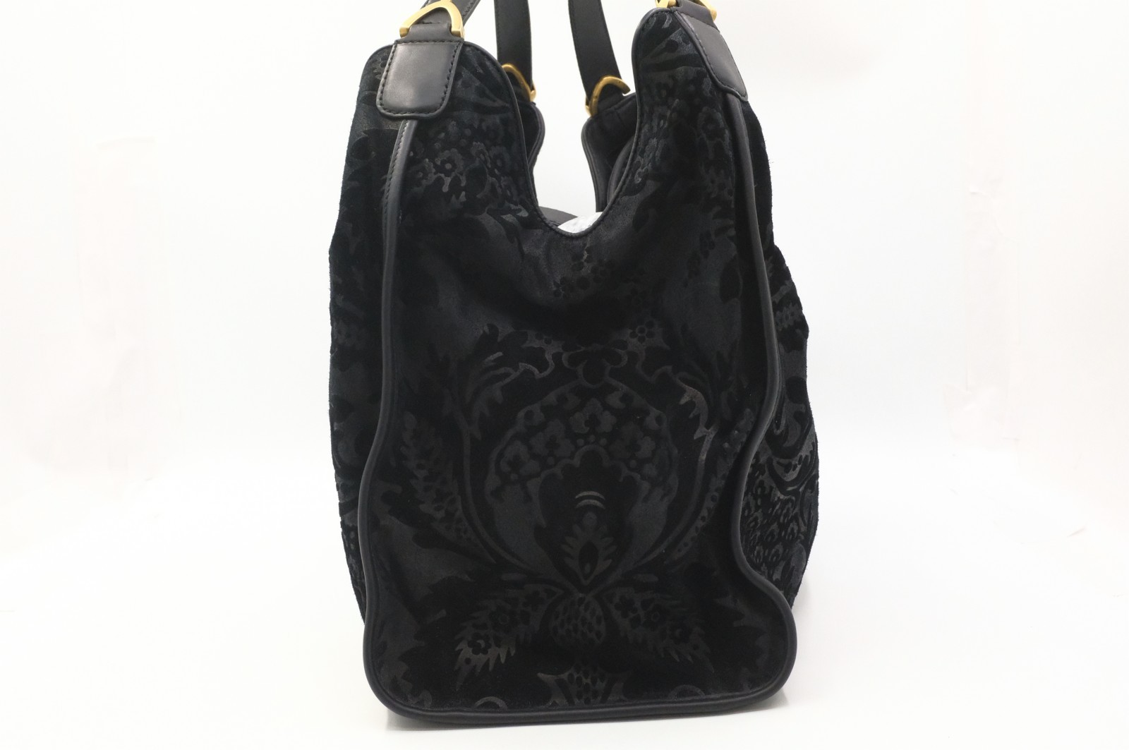 Authentic Gucci Soft Stirrup Tote Bag in Black Suede 296855
